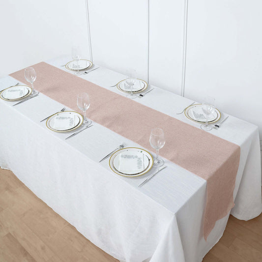 Faux Linen 14"x108" Table Runner Dusty Rose - Rustic Style Table Decor