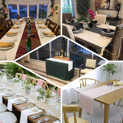 Faux Linen 14"x108" Table Runner Gold - Rustic Farmhouse Tabletop Decor