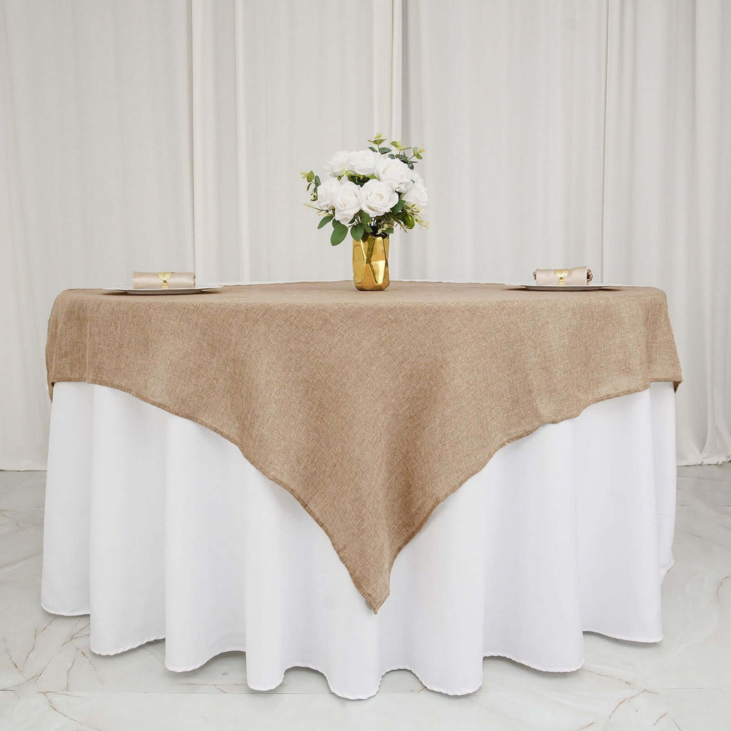 Faux Burlap Jute 54"x54" Table Overlay Square Tablecloth Natural - Rustic Event Table Linen