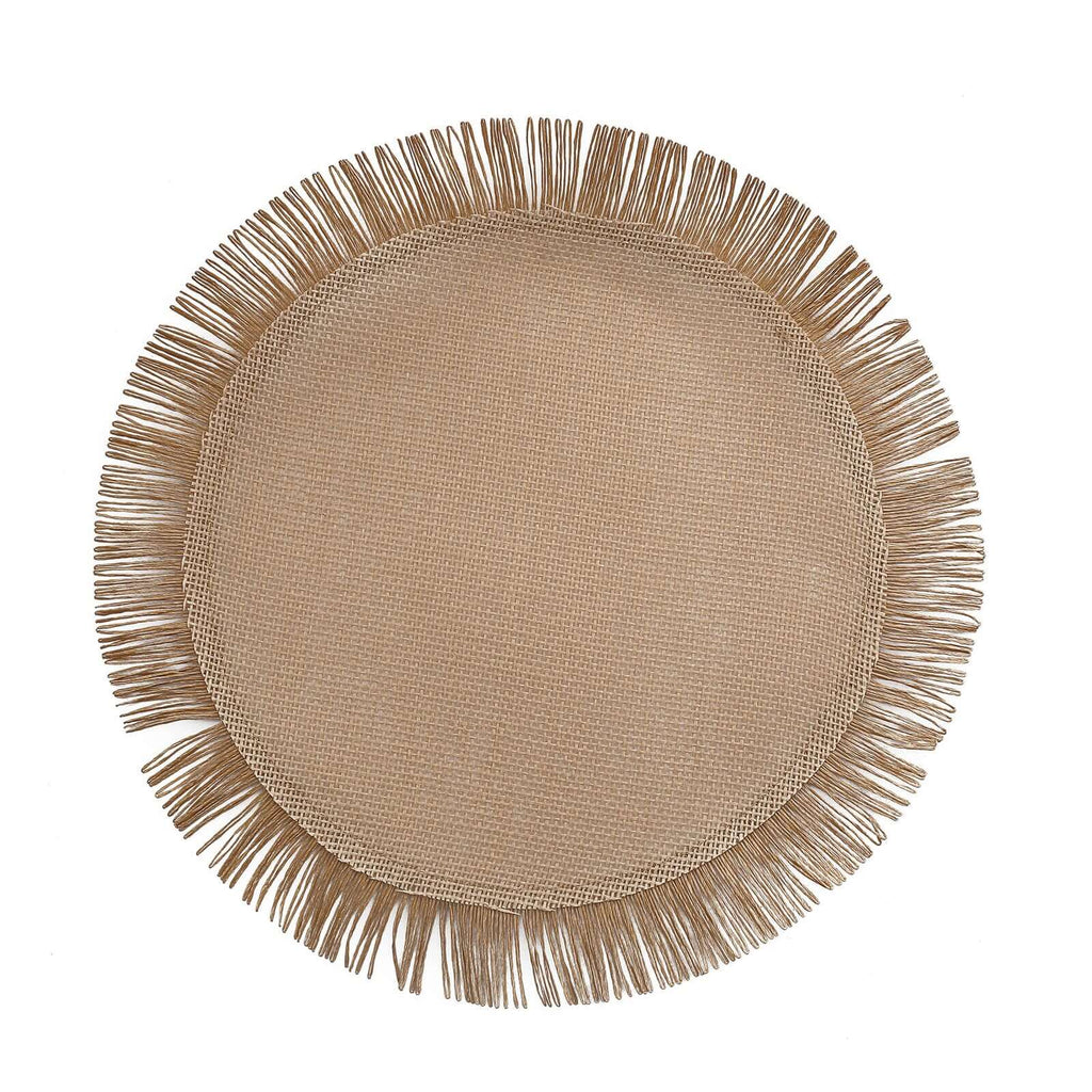 4-Pack Placemats Fringe Edge Design Natural Jute Round - Rustic Boho Chic Burlap Table Decor 16"