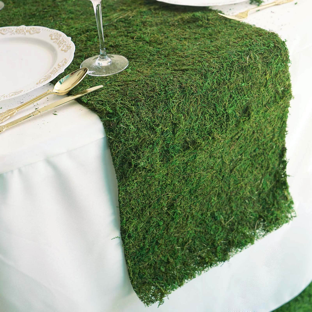 Moss 14"x48" Table Runner Green - Natural Preserved Design with Fishnet Grid for Unique Events