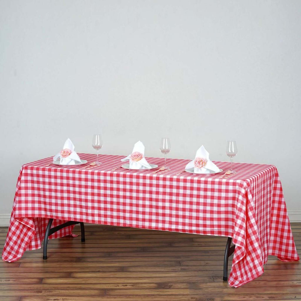 Polyester 60"x126" Rectangle Tablecloth White/Red - Buffalo Plaid Checkered Table Cover