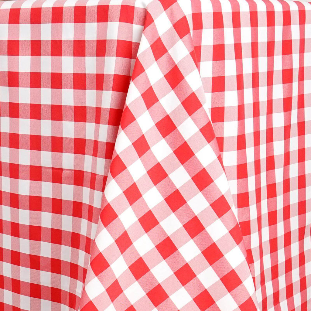 Polyester 90"x156" Rectangle Tablecloth White/Red - Seamless Checkered Buffalo Plaid Table Cover