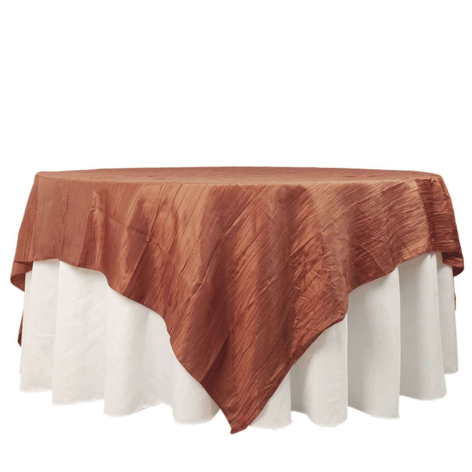 Taffeta 90"x90" Table Overlay Square Tablecloth Terracotta (Rust) - Accordion Crinkle Table Cover