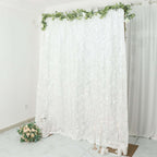 8ftx8ft White 3D Leaf Petal Taffeta Event Curtain Drapes, Backdrop Event Panel With Rod Pocket