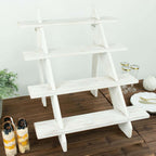 4-Tier Wooden Ladder Shelf Whitewashed Rustic Design - Cascading Stair Step Dessert Display Cupcake Holder 21"