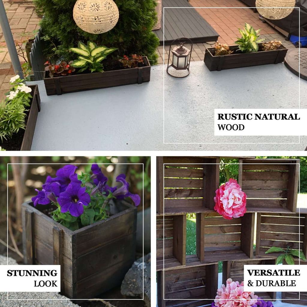 Rustic Wood Planter Box Smoked Brown - Durable Event Decor with Removable Plastic Liner 24"x6"