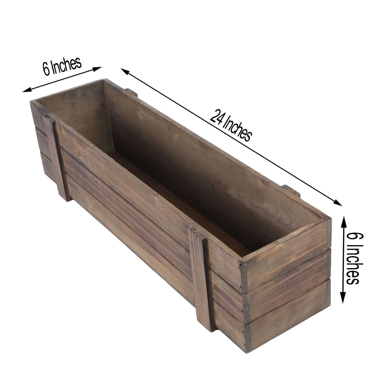Rustic Wood Planter Box Smoked Brown - Durable Event Decor with Removable Plastic Liner 24"x6"