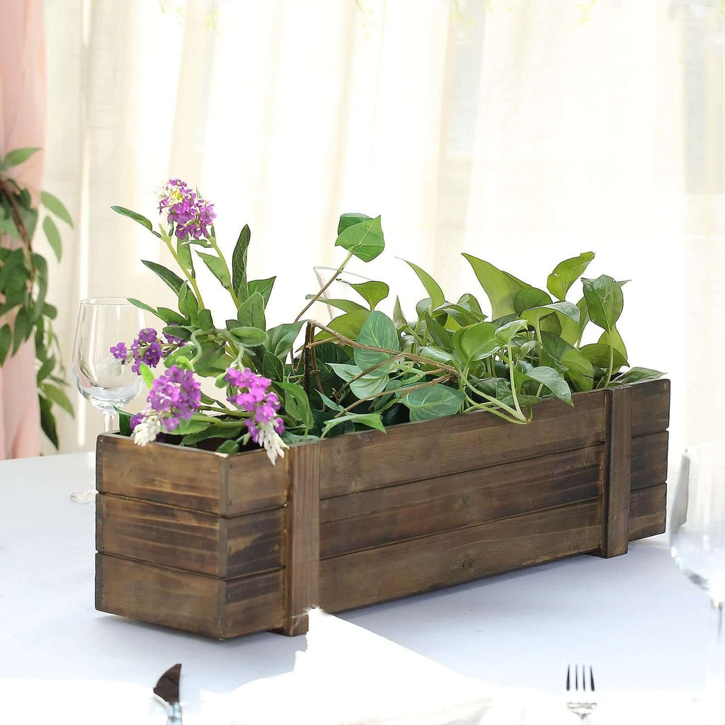 Rustic Wood Planter Box Smoked Brown - Durable Event Decor with Removable Plastic Liner 24"x6"