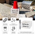 Rustic Wooden Solo Cup Holder Whitewashed with Black Marker - Farmhouse Party Dispenser Box 5.5" - Bell Racket Store