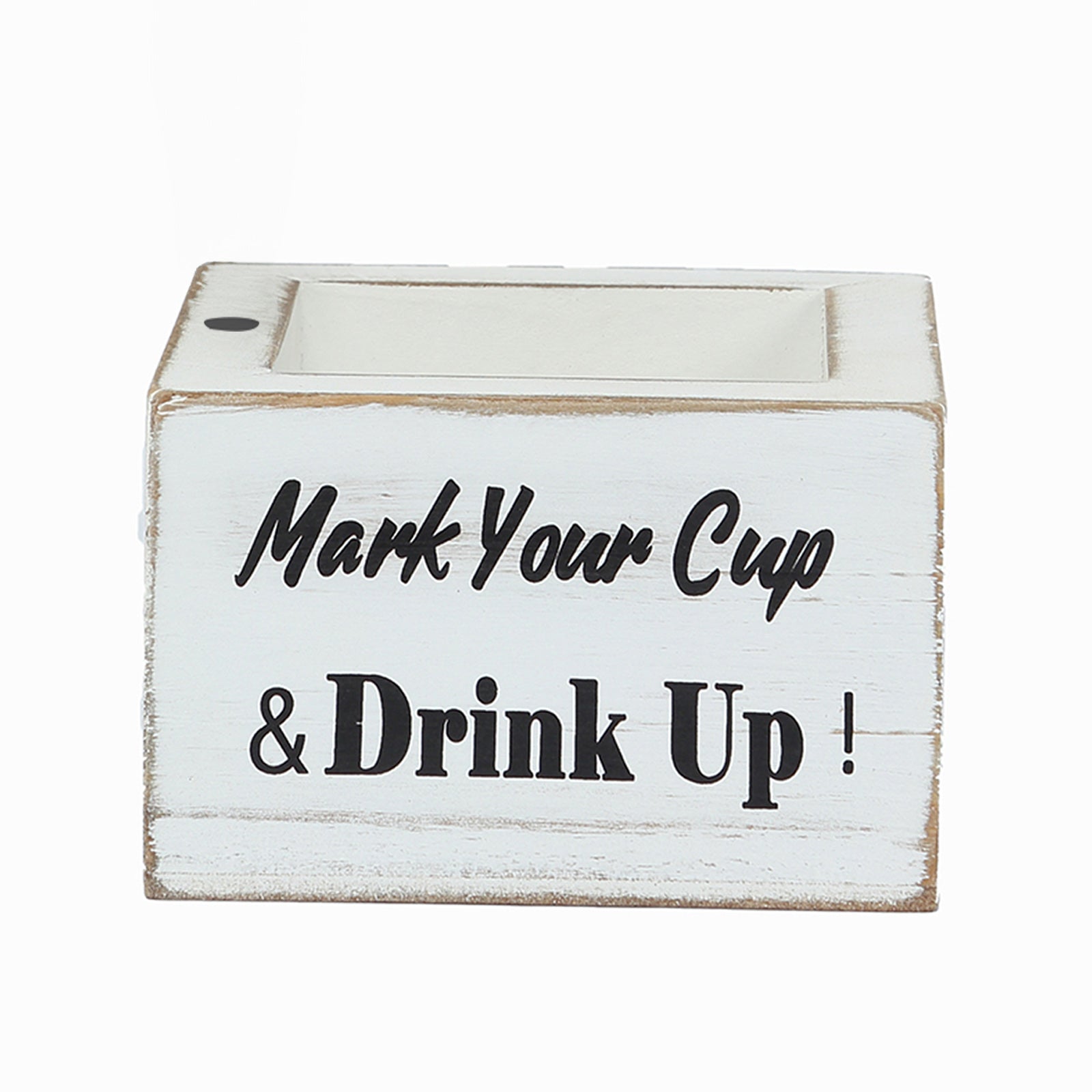 Rustic Wooden Solo Cup Holder Whitewashed with Black Marker - Farmhouse Party Dispenser Box 5.5" - Bell Racket Store