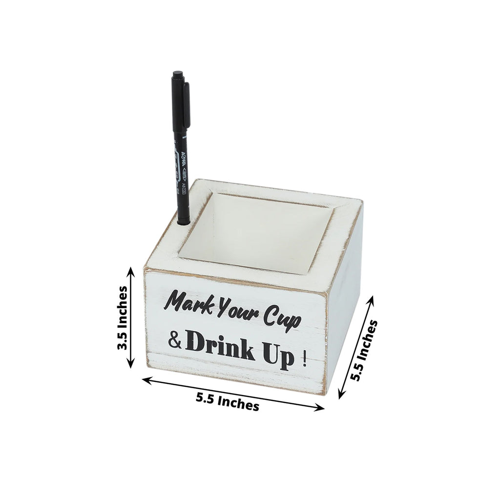 Rustic Wooden Solo Cup Holder Whitewashed with Black Marker - Farmhouse Party Dispenser Box 5.5" - Bell Racket Store