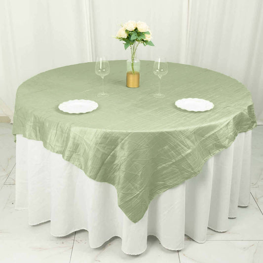 Taffeta 72"x72" Table Overlay Square Tablecloth Sage Green - Accordion Crinkle Table Cover