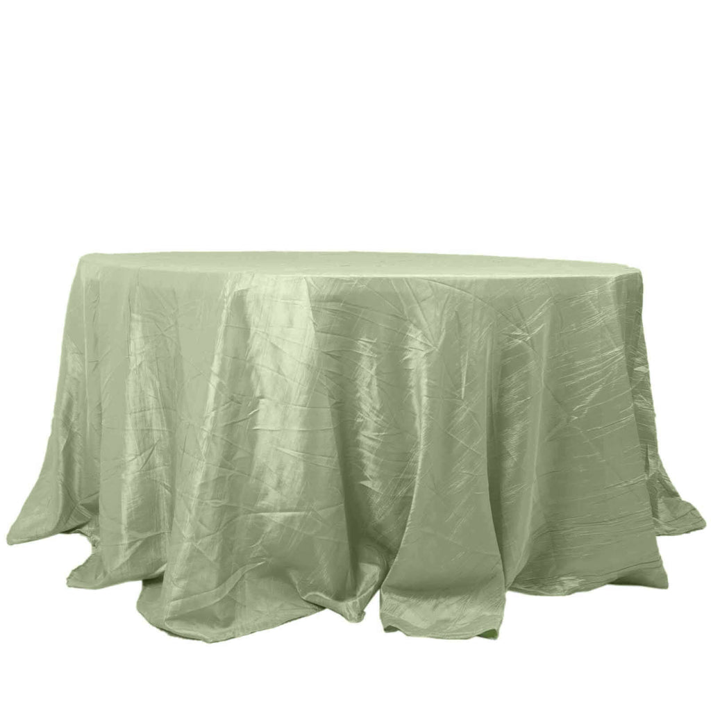 Taffeta 132" Round Tablecloth Sage Green - Seamless Accordion Crinkle Table Cover