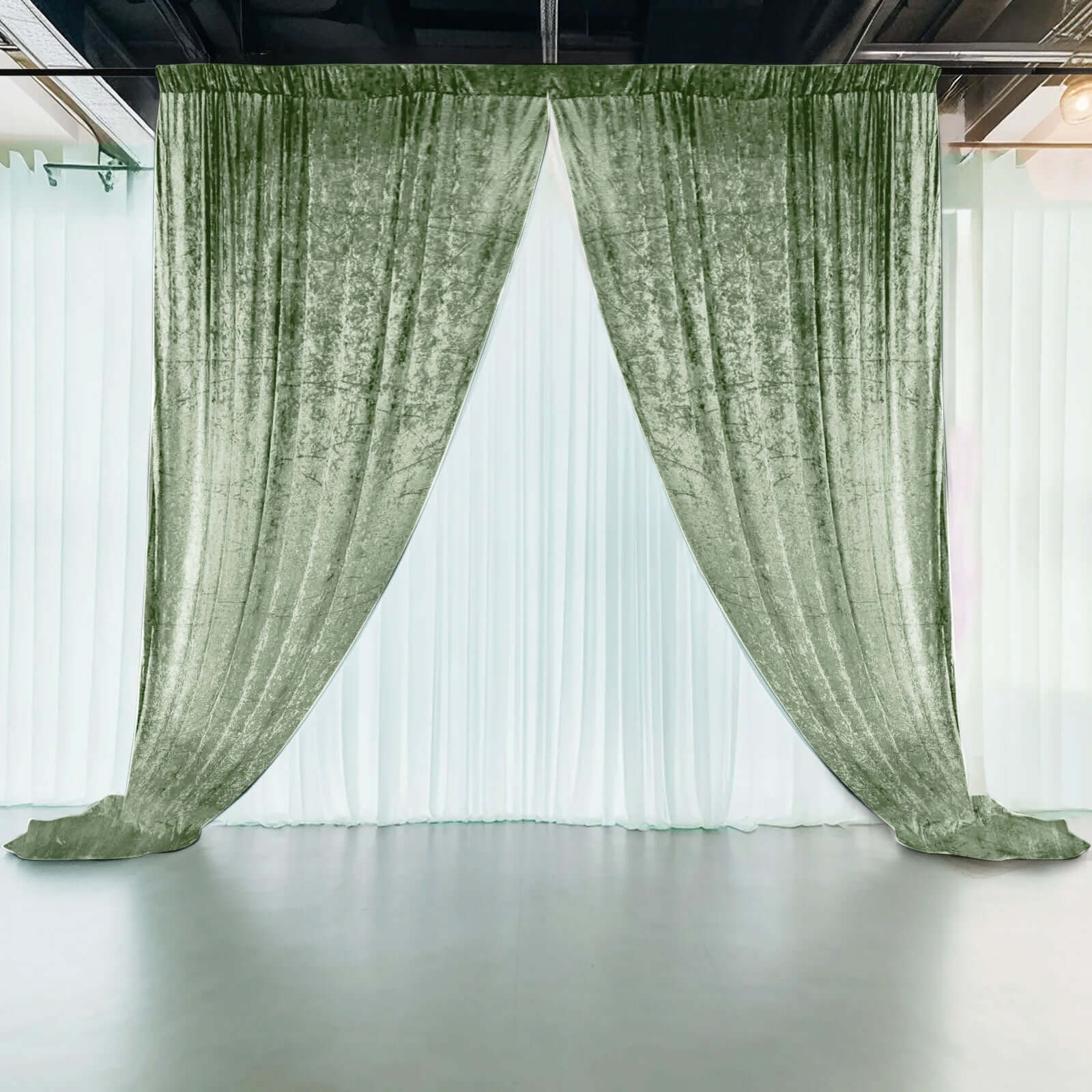 Sage Green Crushed Velvet Backdrop Curtain â€“ 5ft x 12ft Event Drape with Rod Pocket, Privacy Panel for Photo Booths & Events - Bell Racket Store