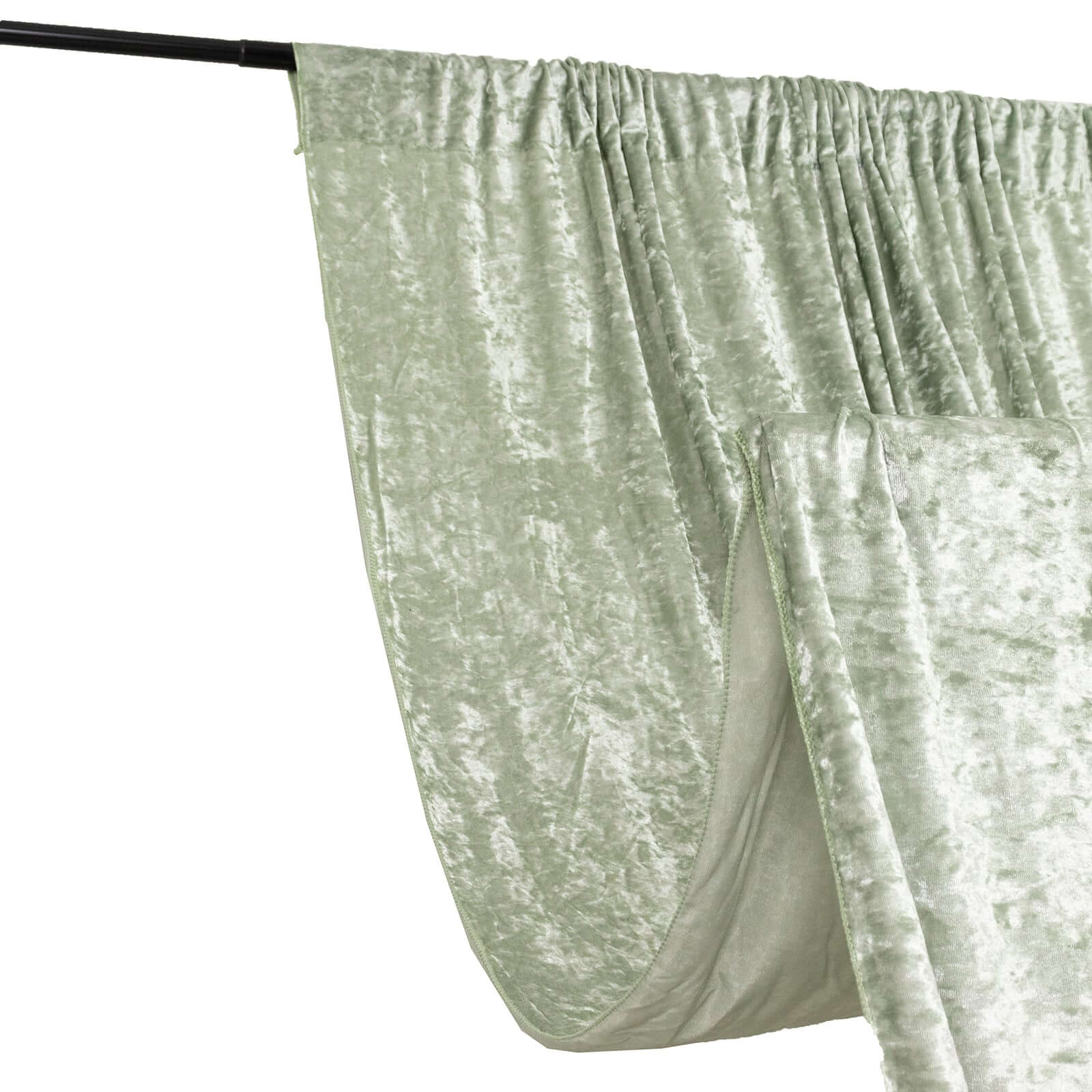 Sage Green Crushed Velvet Backdrop Curtain â€“ 5ft x 12ft Event Drape with Rod Pocket, Privacy Panel for Photo Booths & Events - Bell Racket Store