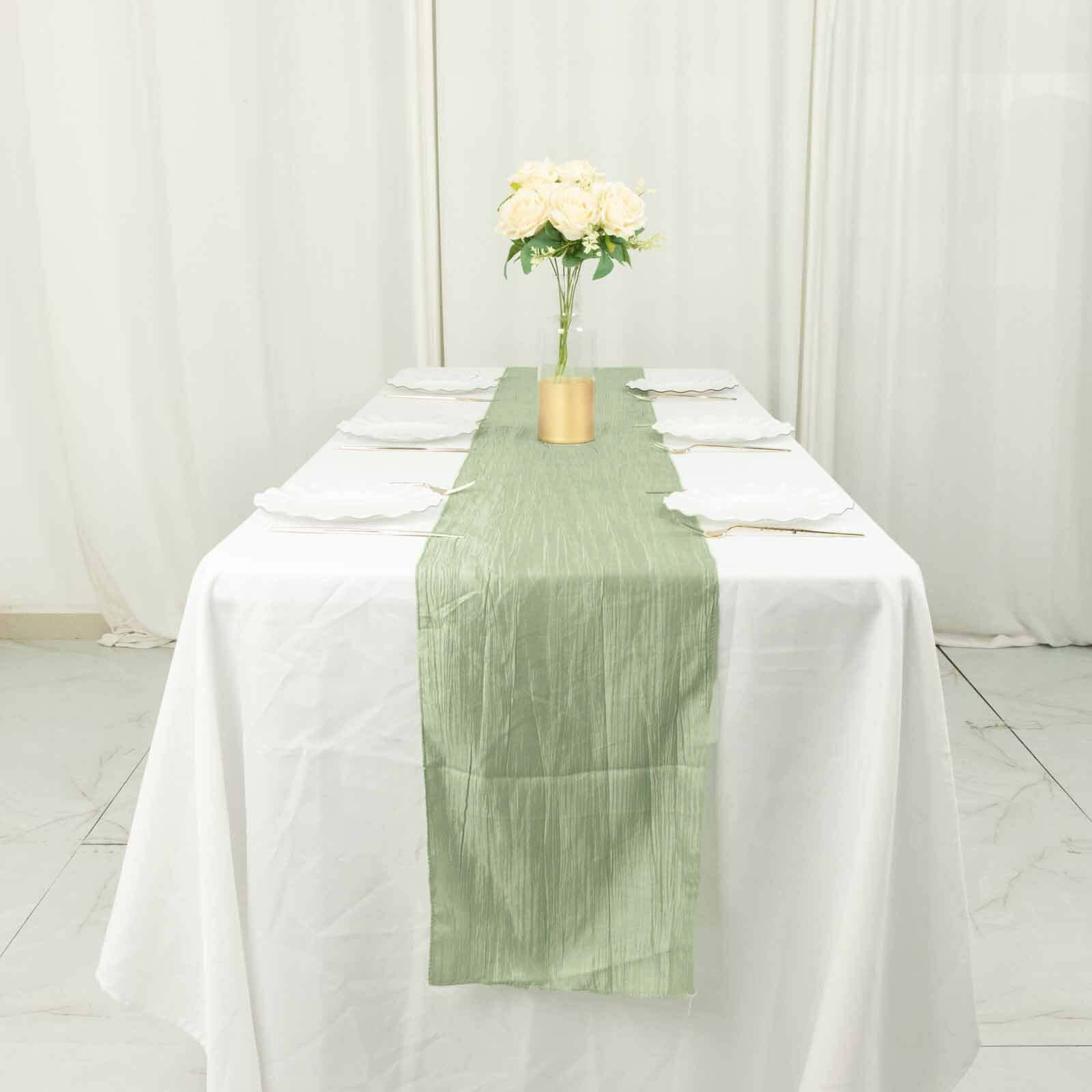 Taffeta 12"x108" Table Runner Sage Green - Accordion Crinkle Design