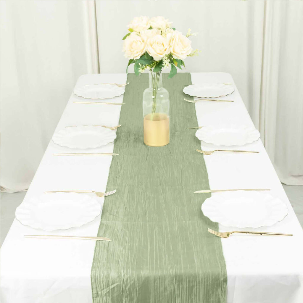 Taffeta 12"x108" Table Runner Sage Green - Accordion Crinkle Design