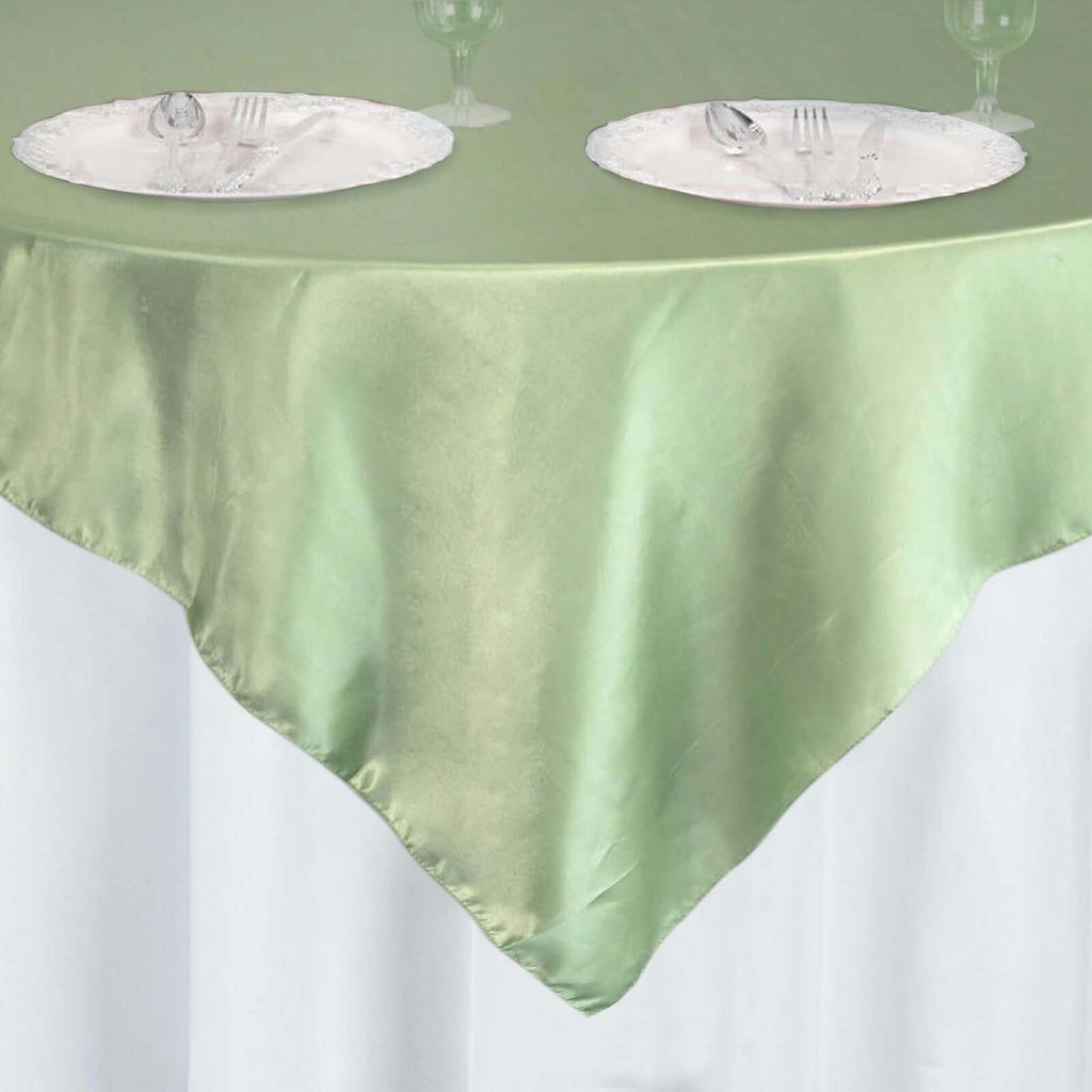 Satin 60"x60" Table Overlay Square Tablecloth Sage Green - Smooth Silky Touch Table Cover