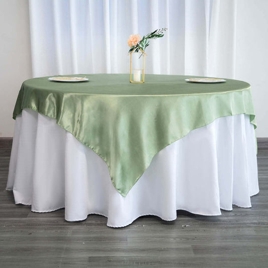 Satin 72"x72" Table Overlay Square Tablecloth Sage Green - Smooth Finish Table Cover