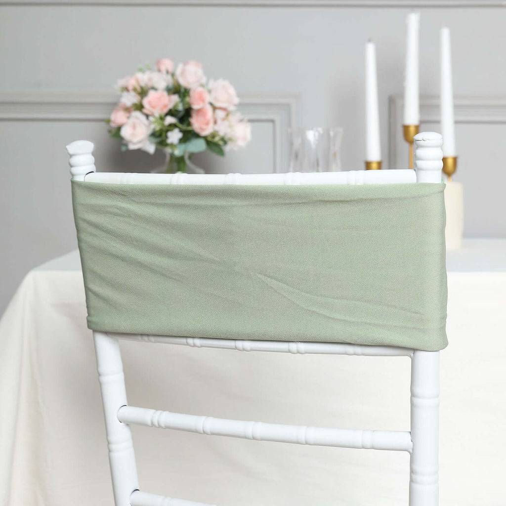 5 Pack Stretch Spandex Chair Sashes Sage Green - Fitted Finish Two Ply Heavy Duty Chair Bands 5"x12"