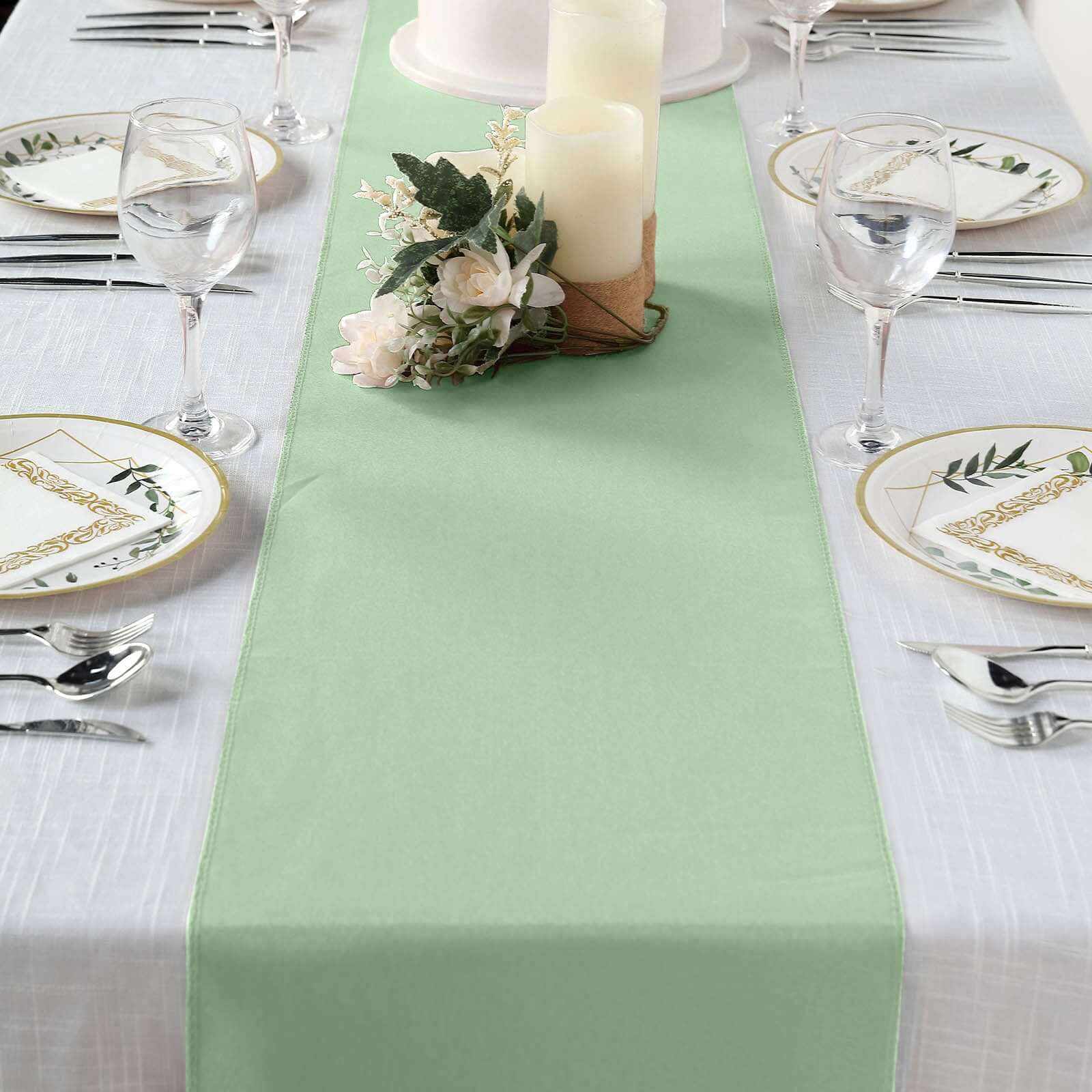 Polyester 12"x108" Table Runner Sage Green - Durable & Wrinkle-Resistant Table Decor