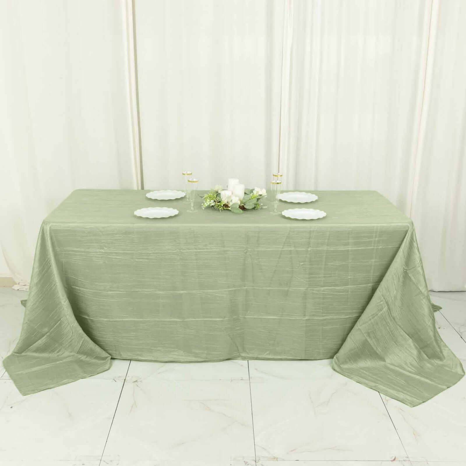 Taffeta 90"x132" Rectangle Tablecloth Sage Green - Seamless Accordion Crinkle Table Cover