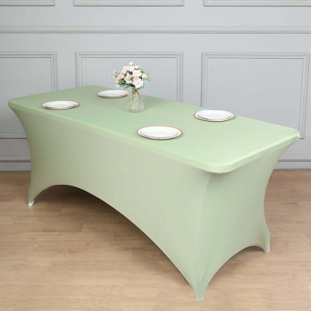 Stretch Spandex 6ft Rectangle Tablecloth Sage Green - Durable Form-Fitting Table Cover