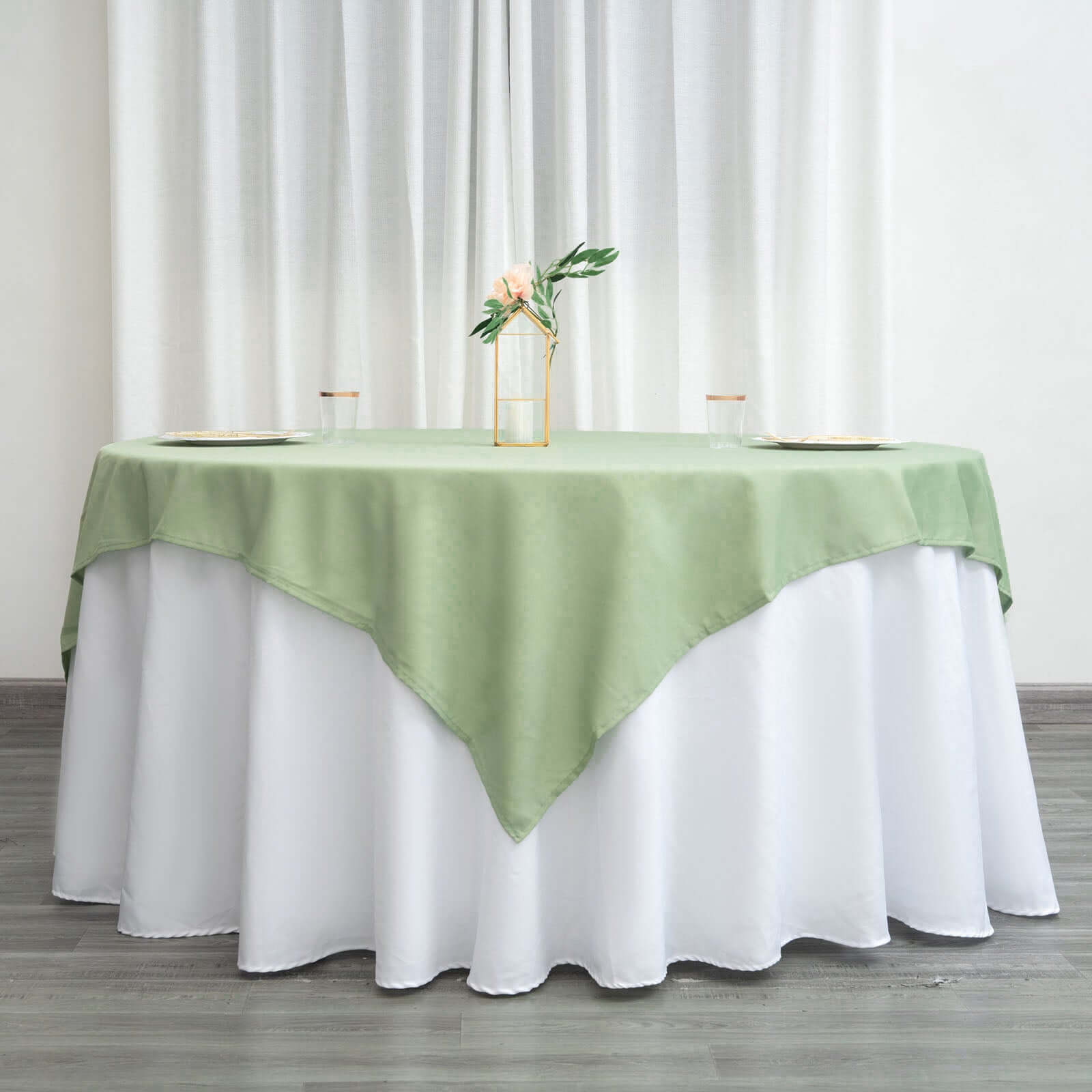 Polyester 70"x70" Table Overlay Square Tablecloth Sage Green - Wrinkle-Resistant & Durable Table Cover
