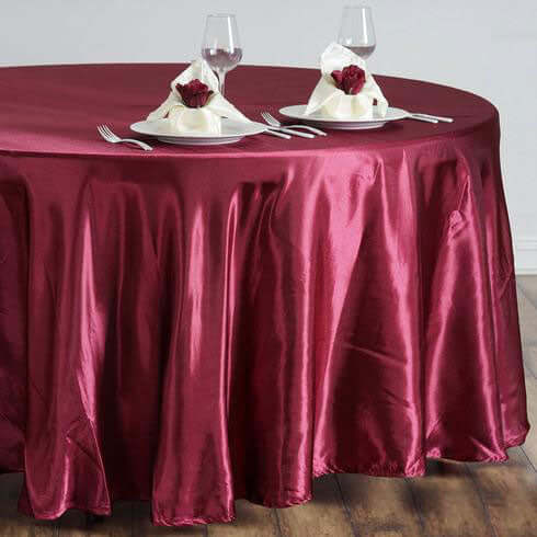 Satin 108" Round Tablecloth Burgundy - Smooth and Lustrous Table Cover - NestOCart