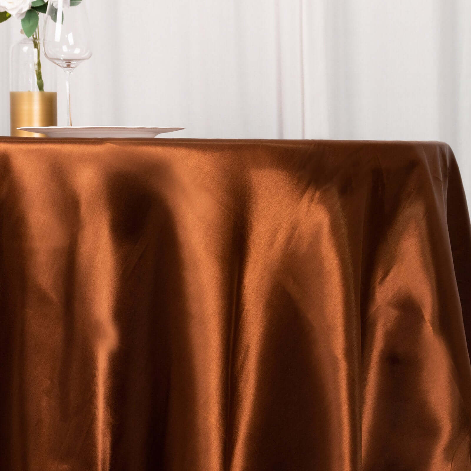 Satin 108" Round Tablecloth Cinnamon Brown - Smooth and Lustrous Table Cover - Bell Racket Store
