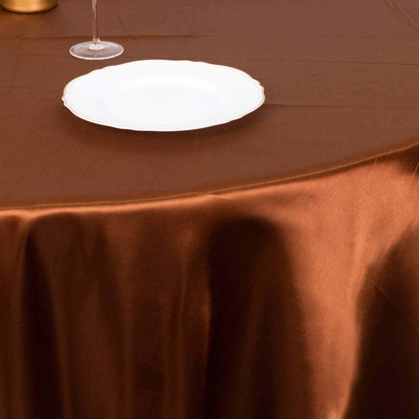 Satin 108" Round Tablecloth Cinnamon Brown - Smooth and Lustrous Table Cover - Bell Racket Store