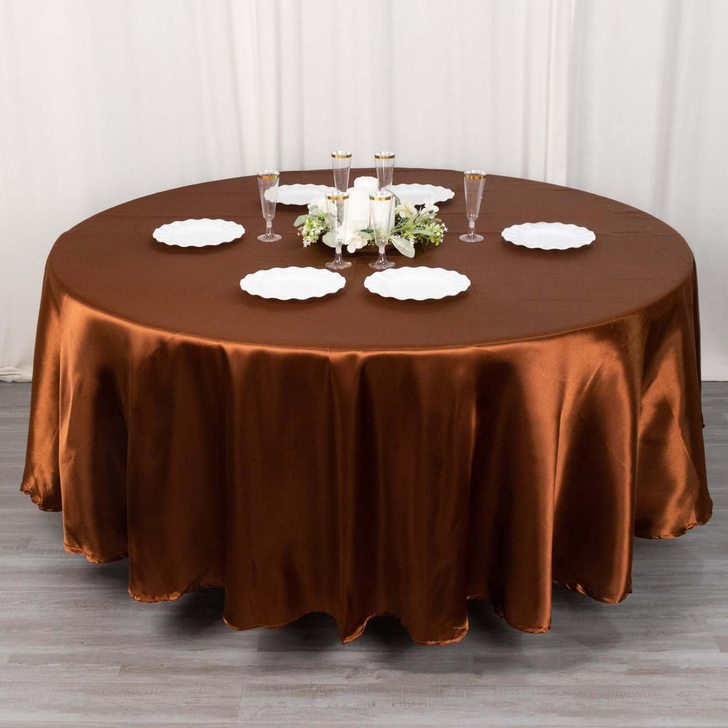 Satin 108" Round Tablecloth Cinnamon Brown - Smooth and Lustrous Table Cover - Bell Racket Store