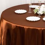Satin 108" Round Tablecloth Cinnamon Brown - Smooth and Lustrous Table Cover - Bell Racket Store