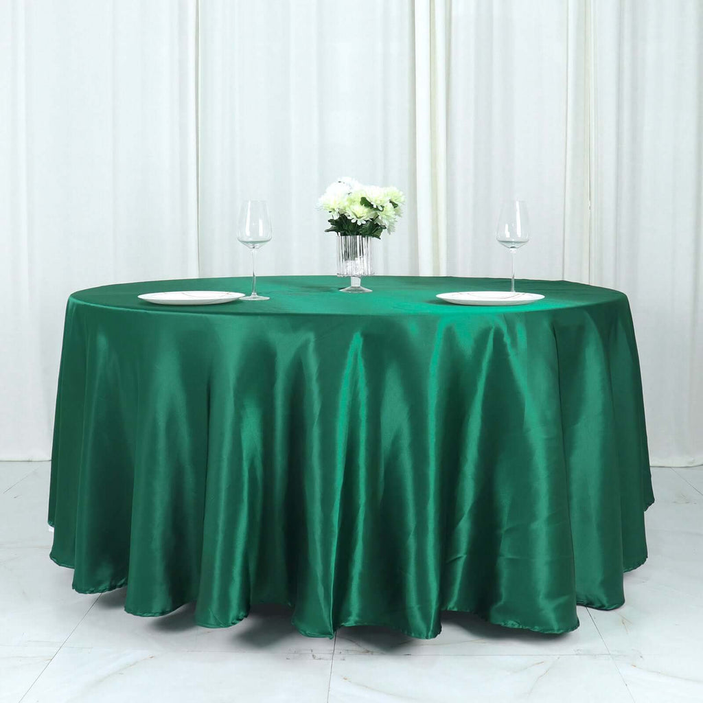 Satin 108" Round Tablecloth Hunter Emerald Green - Smooth and Lustrous Table Cover - Bell Racket Store