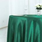 Satin 108" Round Tablecloth Hunter Emerald Green - Smooth and Lustrous Table Cover - Bell Racket Store