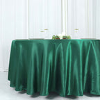 Satin 108" Round Tablecloth Hunter Emerald Green - Smooth and Lustrous Table Cover - Bell Racket Store