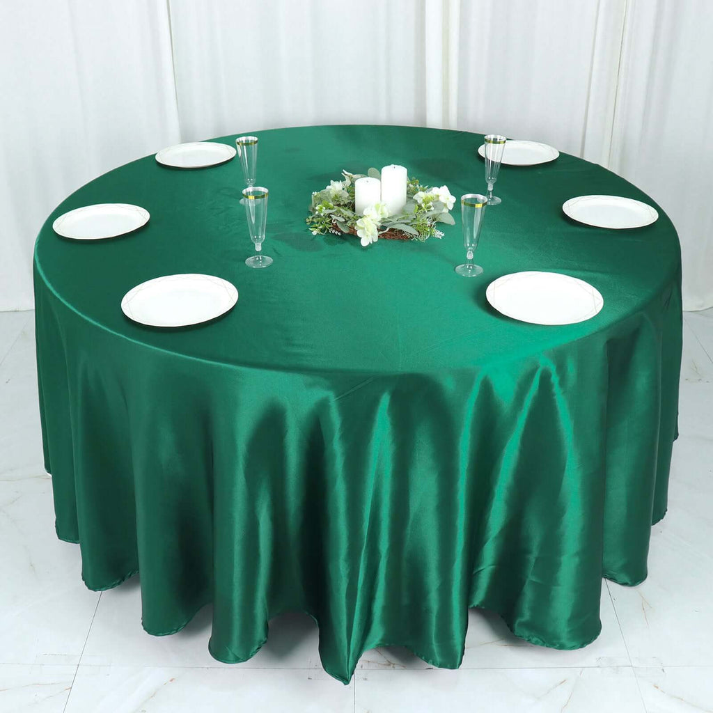 Satin 108" Round Tablecloth Hunter Emerald Green - Smooth and Lustrous Table Cover - Bell Racket Store