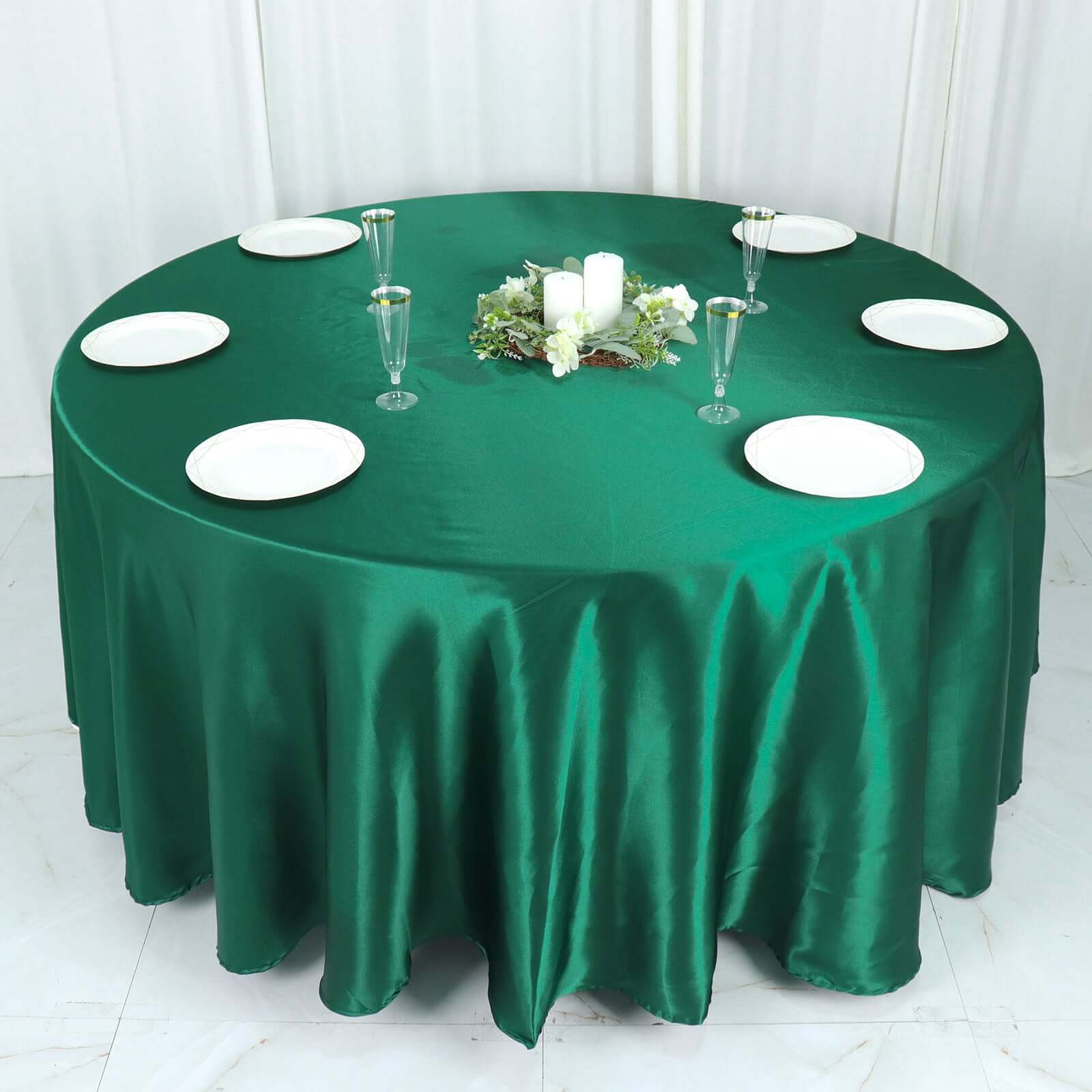 Satin 108" Round Tablecloth Hunter Emerald Green - Smooth and Lustrous Table Cover - Bell Racket Store