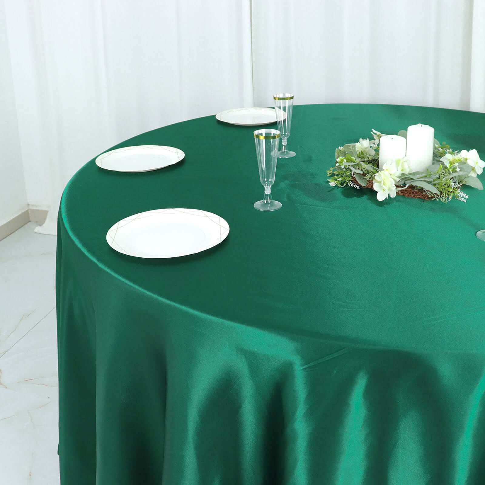 Satin 108" Round Tablecloth Hunter Emerald Green - Smooth and Lustrous Table Cover - Bell Racket Store