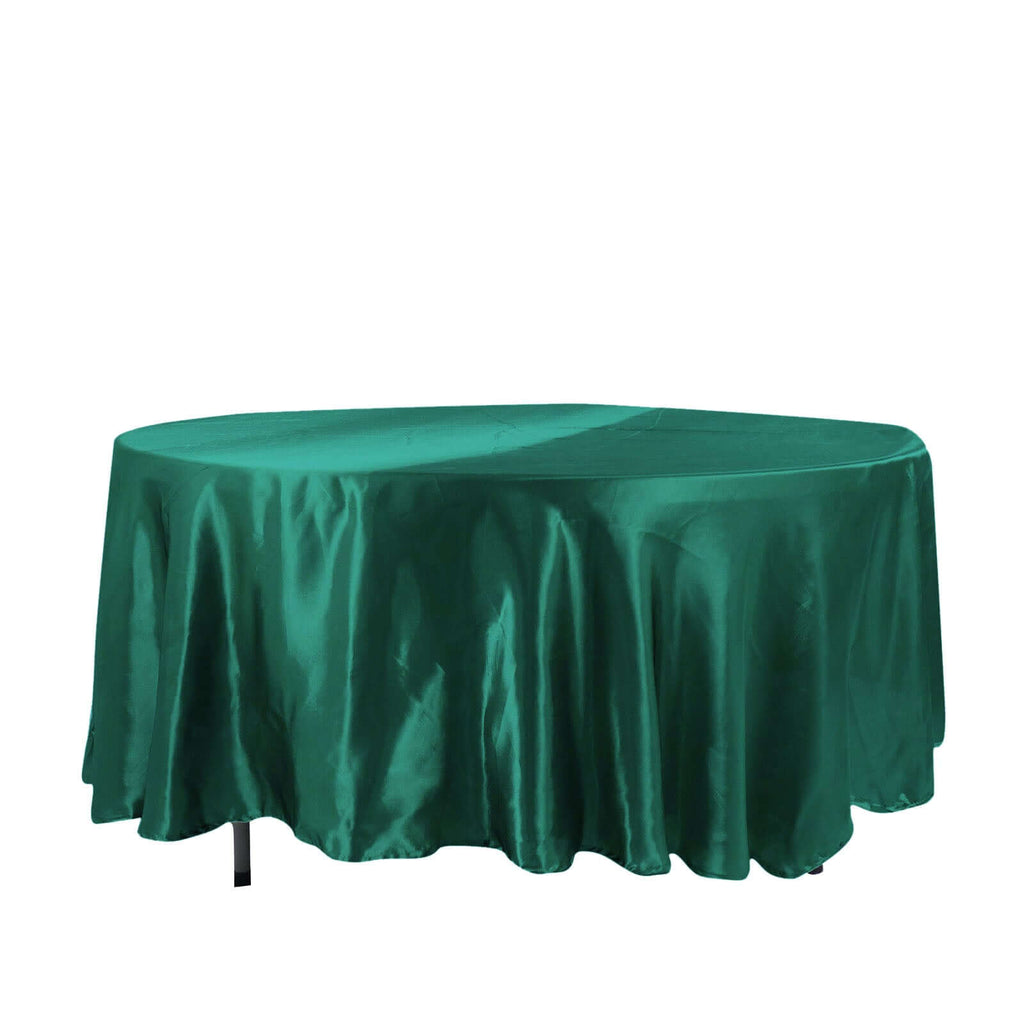 Satin 108" Round Tablecloth Hunter Emerald Green - Smooth and Lustrous Table Cover - Bell Racket Store
