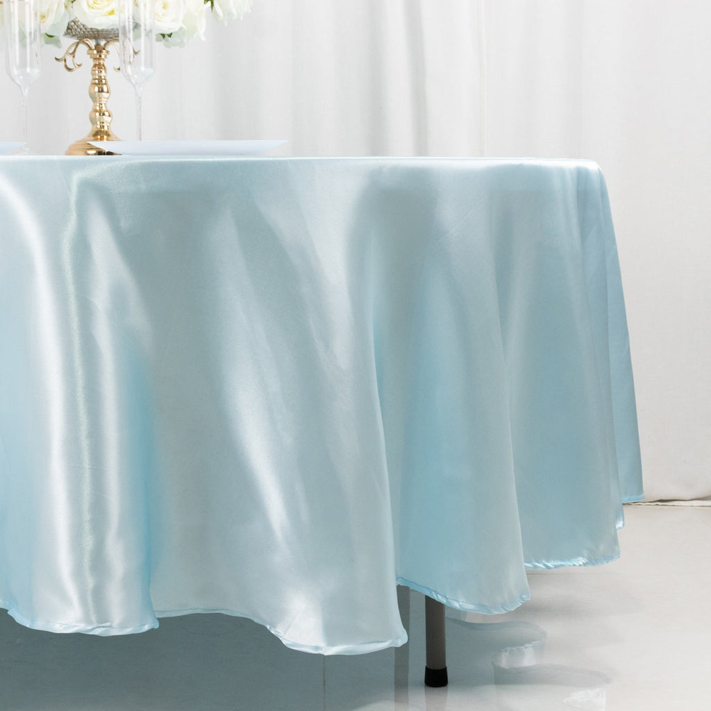 Satin 108" Round Tablecloth Light Blue - Smooth and Lustrous Table Cover - Bell Racket Store