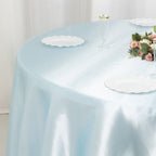 Satin 108" Round Tablecloth Light Blue - Smooth and Lustrous Table Cover - Bell Racket Store