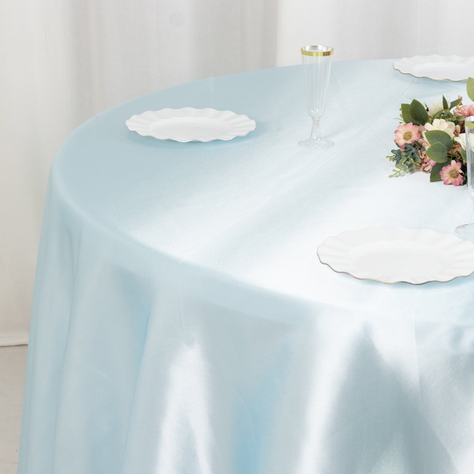 Satin 108" Round Tablecloth Light Blue - Smooth and Lustrous Table Cover - Bell Racket Store
