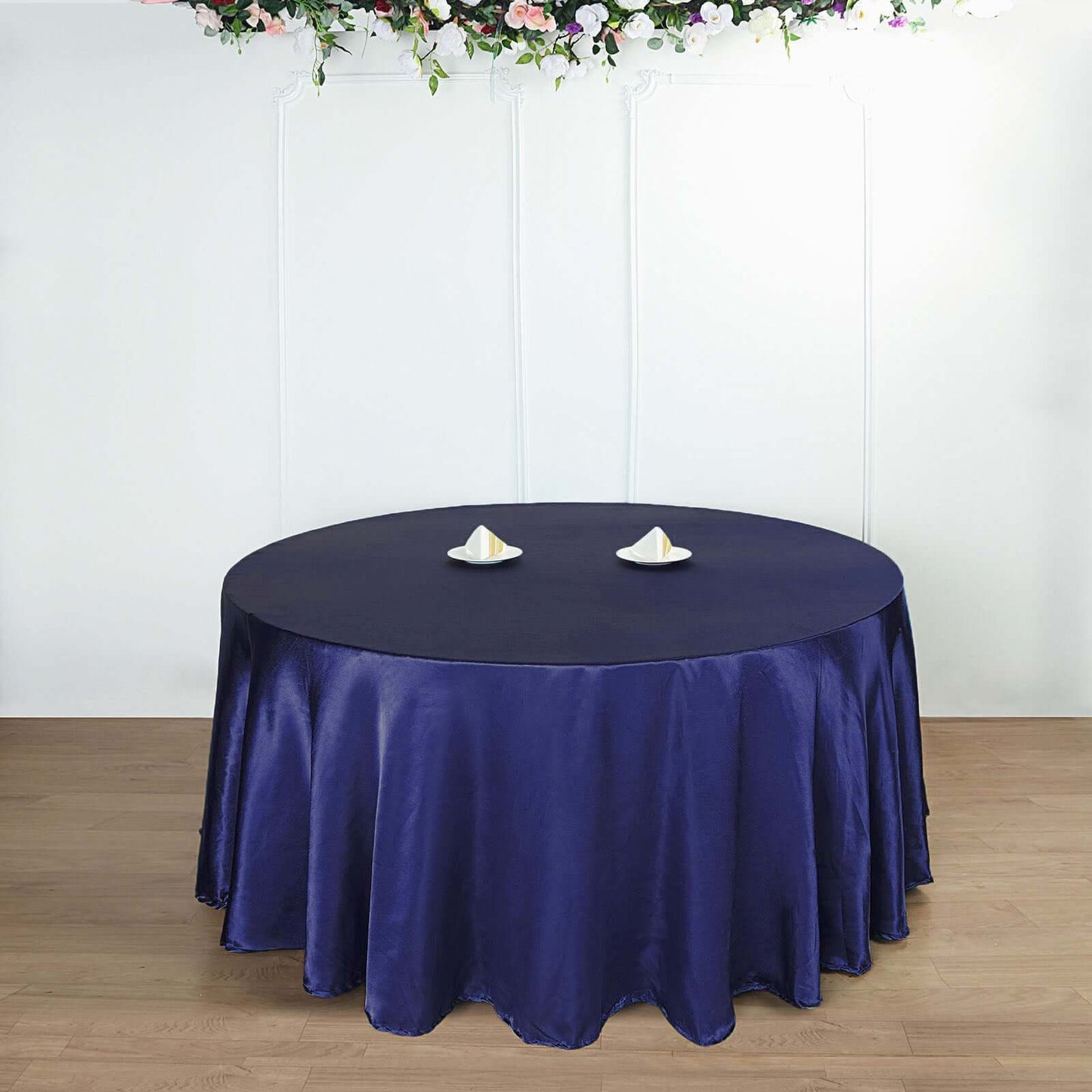 Satin 108" Round Tablecloth Navy Blue - Smooth and Lustrous Table Cover - NestOCart