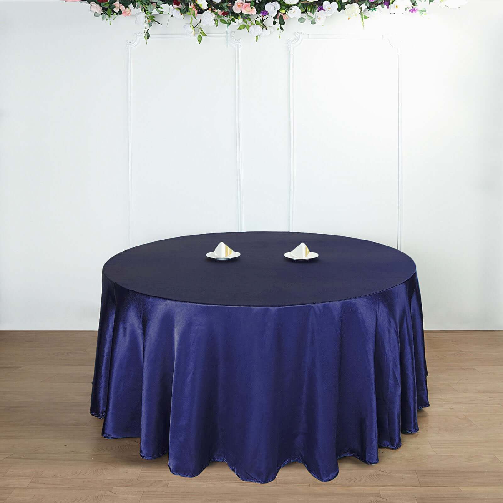 Satin 108" Round Tablecloth Navy Blue - Smooth and Lustrous Table Cover - NestOCart