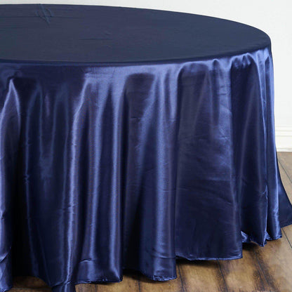 Satin 108" Round Tablecloth Navy Blue - Smooth and Lustrous Table Cover - NestOCart