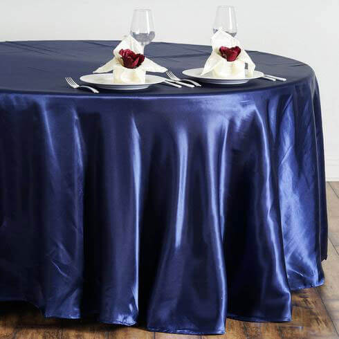 Satin 108" Round Tablecloth Navy Blue - Smooth and Lustrous Table Cover - NestOCart