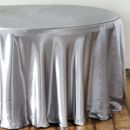 Satin 108" Round Tablecloth Silver - Smooth and Lustrous Table Cover - NestOCart
