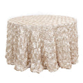 Satin 120" Round Tablecloth Beige - Grandiose 3D Rosette with Seamless Finish Table Cover
